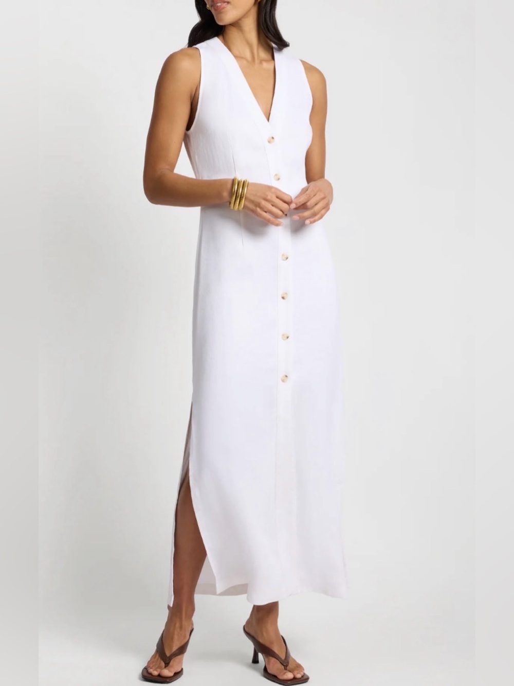 Onia Textured Linen Sweater Scoop Maxi Dress - White